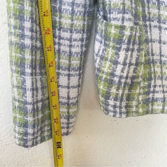 Women’s Colorful Plaid Hourglass Blazer Green Blue White w Checkered Pockets S - Picture 6 of 12
